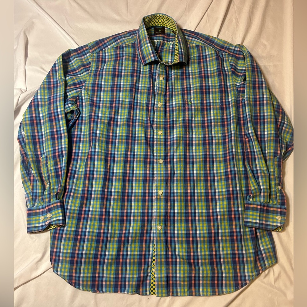 Tailorbyrd Mens Button Down Shirt Cotton Multicolor Plaid Long Sleeve 2XL
